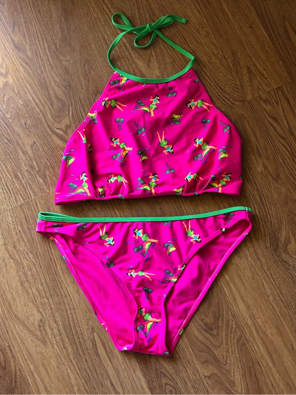 Joe Boxer Hot Pink Hula Print Two-Piece Halter Swimsuit